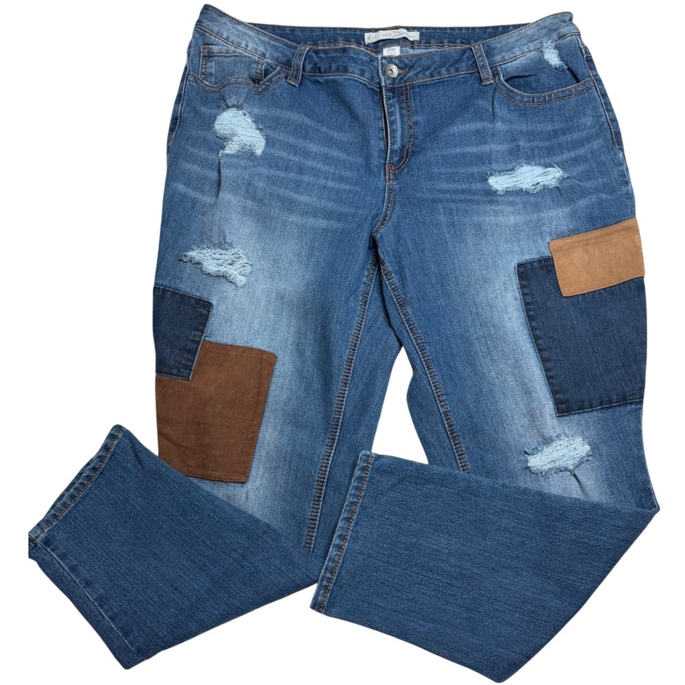 Cato Est 1946 Denim Womens 20W Straight Leg Jeans Blue Patchwork Boho Patchwork‎